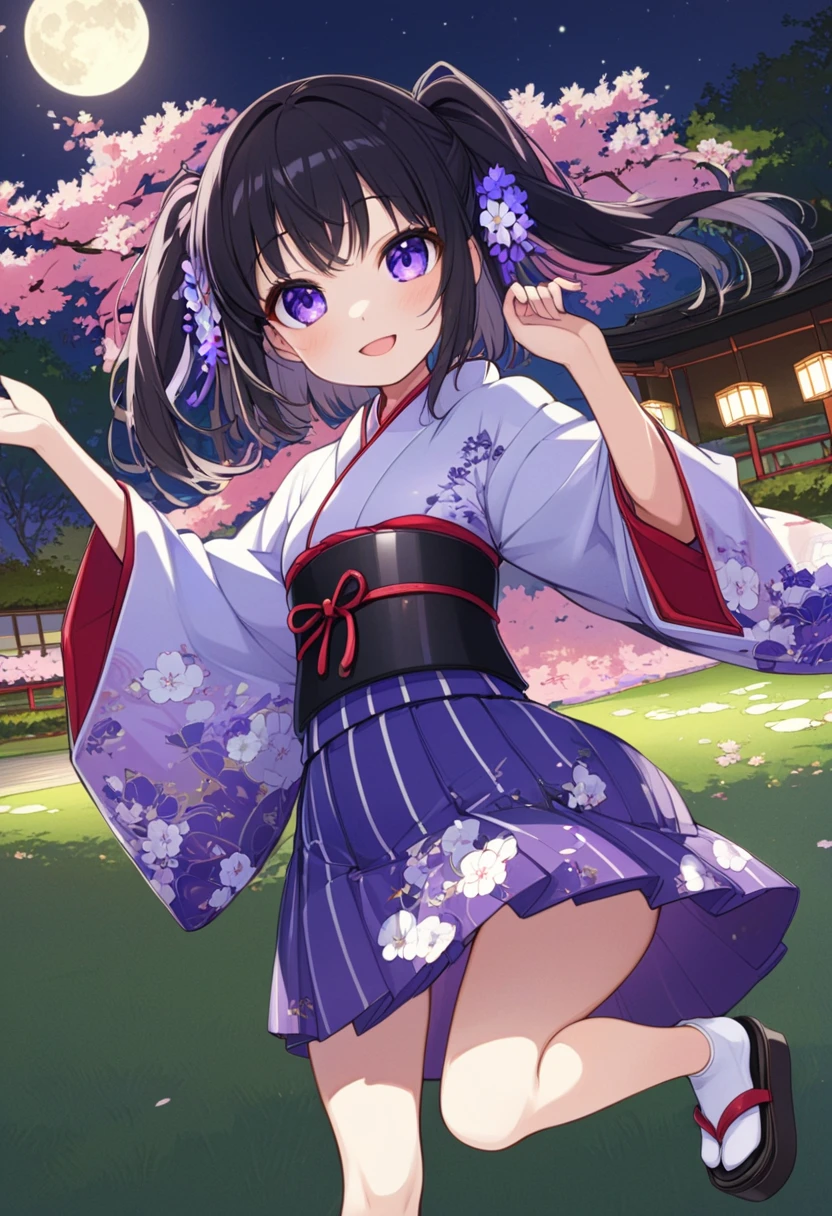 masterpiece, best quality, score_9, score_8_up, girl, petite, smile, kimono, park, night,