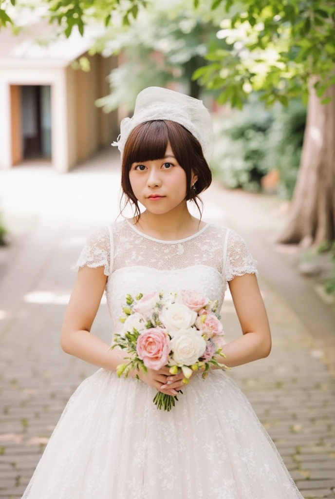 hairstyle: (black wedding bun short hair:1.2)
Outfit: (wedding dress,intricate dress, ball gown, bridal veil, bride, curtains, depth of field, dress, flower, hair flower, hair ornament, see-through,white flower, white rose:1.1),
