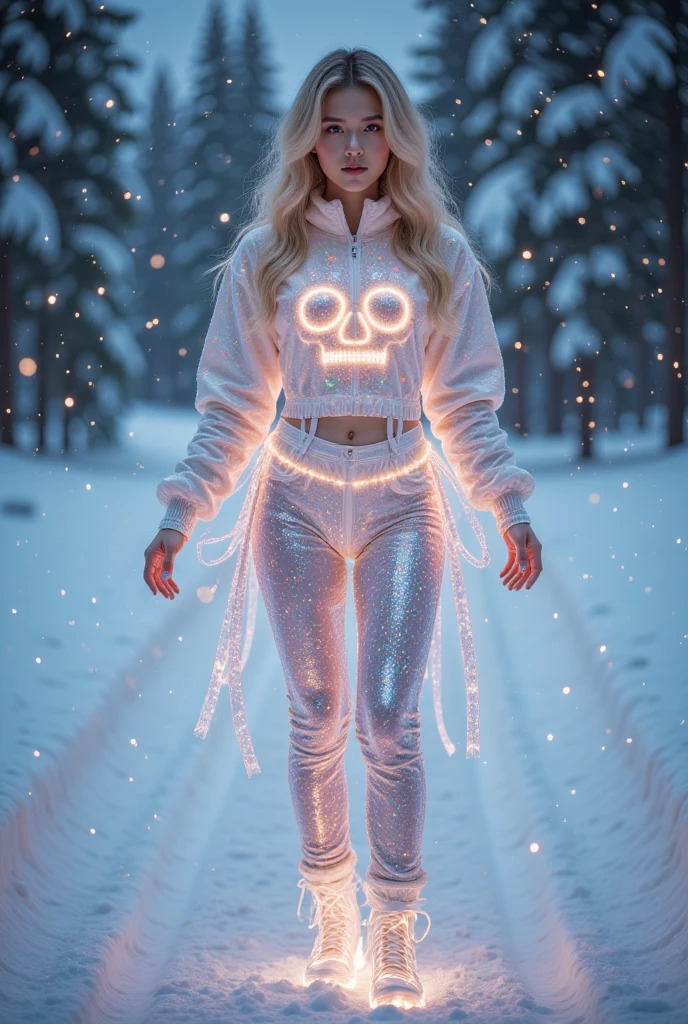 1 girl,full body glow,magic,transparent,skull,winter,(whole body, ( A masterpiece with up to 16K resolution :1.6), ( fine details:1.4), (Crazy details:1.4), ( highest quality :1.3), (Hyperfunction_ actual :1.3)), ((Soft_color_tone):1.3), Clear light, Edge lighting, Perfect的图像, 16k UE5, 编辑照片, Ultrafine, Product Photography,  Photo depth, Nikon D850, Ultra- actual , No comparison,   Clean and sharp focus  ,  Professional , No blur. | colorful confetti clothes, Sparkling Confetti Dress, Reflective Confetti Clothing, Shining set , Shine in costumes, Brightly colored ribbon fabric, Playful confetti pattern, Mesmerizing confetti texture, Whimsical Fashion, Happy Clothing, Festive Clothing, Celebratory clothing, Dynamic confetti threads, Bright and lively clothing, Celebrating Works, Fashionable ribbon set, Eye-Catching Design, Lively style, Get ready for the , striking colors, Bubble fashion, Unique clothing made from ribbons, Cheerful and vibrant outfits, Dazzling Wardrobe, Sleek and elegant design, Creative fashion choices, Artistic expression through clothing, Confetti-Inspired Catwalk Looks, Mesmerizing fashion show, colorful explosions adorning dresses, Bright and vivid fashion choice, bursts of color and movement, Stunning textile art, Interesting and dynamic texture, Cheerful and vibrant color palette, The festive mood reflected in the clothing, A ribbon dream come true, Dynamic and captivating fashion pieces, Confetti Fashion, colorful atmosphere in clothing.), (A beautiful woman :1.3), {The camera is very close to her, revealing her entire body as she adopts a Dynamic_posture, Act boldly 在场景中以令人兴奋的方式移动}, She is taking ((Dynamic_posture as interacts, Act boldly 、 excitedly ):1.3), ((Perfect_posture)), ((Perfect_posture):1.5), (((whole body))), ((Perfect_hand指, better_hand, Perfect_hand, Perfect_leg)), ((Perfect_hand指, better_hand, Perfect_hand, Perfect_leg):0.7), (((More_Details))).