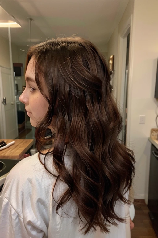 Copper colored waves of hair.