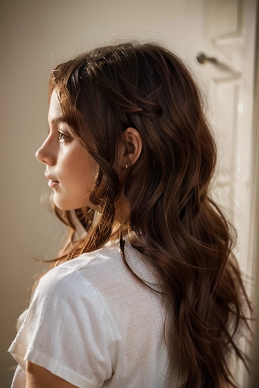 Copper colored waves of hair.