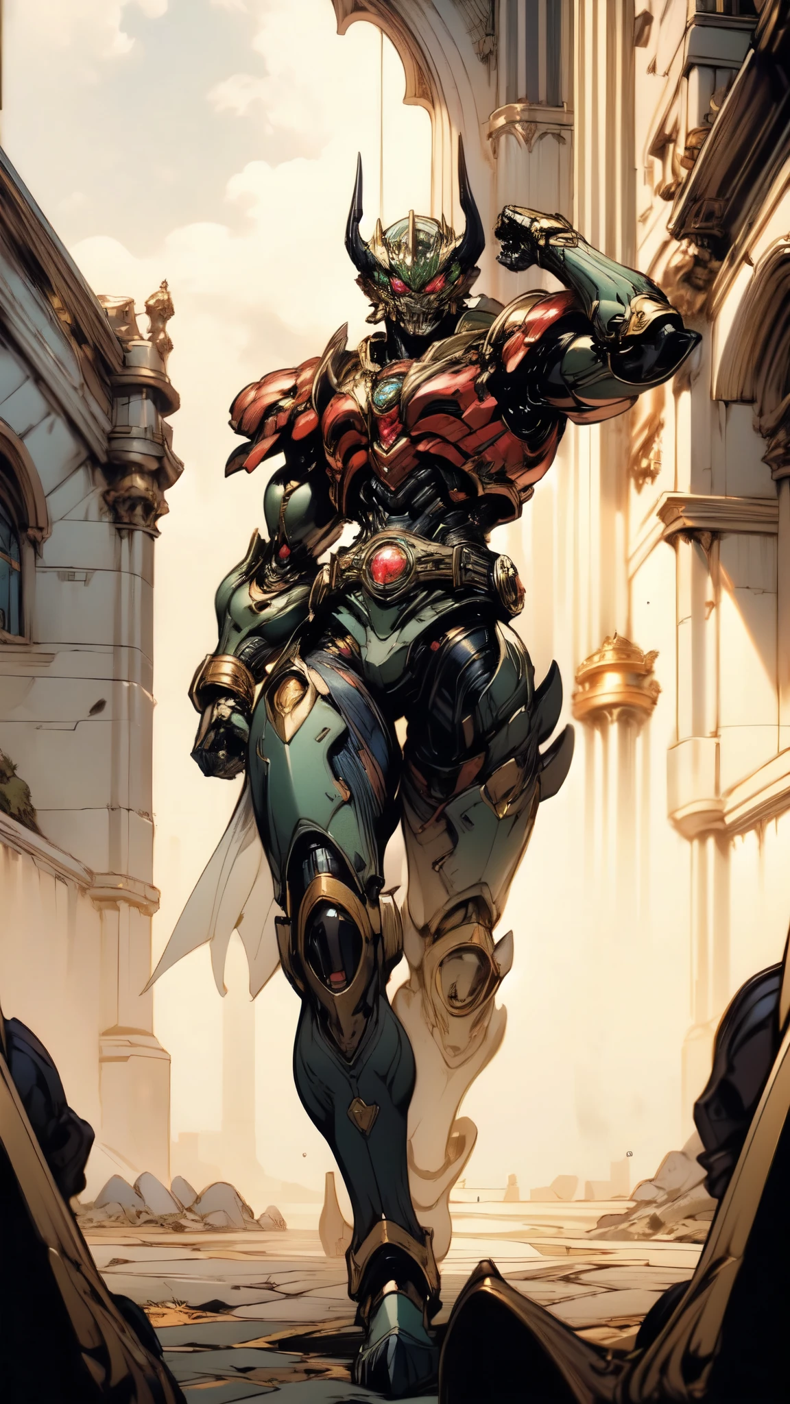 (masterpiece:1.5, best quality:1.5, extremely delicate:1.5), ((male:1.5)), a man wearing a full-face helmet, green eyes, fantasy-style high-tech biomimetic armored combat suit, (a composite layered chest armor), the design balances heavy with agility, fully enclosed shoulder guards, matching arm and leg guards, a belt of gemstone, (the color scheme is primarily Indigo with Silver accents, Organic Biotech, Concept Inspired by Iron Behemoth, glowing eyes, armor glows, stand of a futuristic sci-fi city), this character embodies a finely crafted fantasy-style armored hero in anime style, exquisite and mature art style, metallic, high definition, highres, ultra-detailed, ultra-fine painting, professional, perfect body proportions, golden ratio, anatomically correct, symmetrical face, extremely detailed eyes and face, high quality eyes, creativity, RAW photo, UHD, 32k, Natural light, cinematic lighting, masterpiece-anatomy-perfect