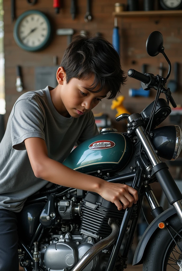 Boy kissing bike exhaust