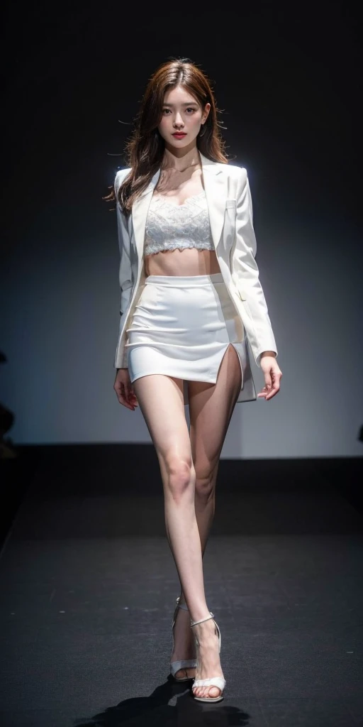 highres,absurdres,masterpiece,best quality,original,extremely detailed CG,extremely detailed wallpaper,perfect lighting,jitome,lips,makeup,standing on the stage,blurry background,
<lora:pencil_dress-2:0.7>,white dress,hat,