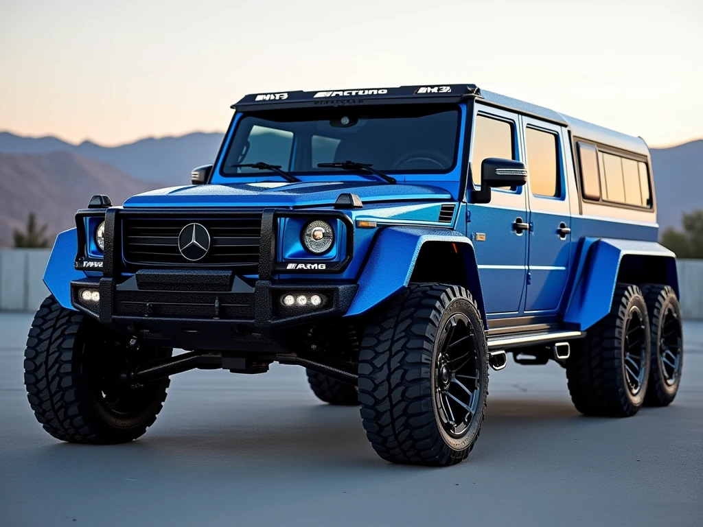 vibrant colors, depth of field, cinematic lighting, (ultra-detailed, masterpiece:1.3), Spectacular Marvel Cinematic style, an enlarged hybrid concept SUV, (6x6, 6 wheels:1.5), 9-passenger, 6 door, rear dual gate, /(Hummer|Mercedes Benz M63 AMG/), Alpine Green frosted and Black-out paint scheme, 37" monster off-road wheels, ultimate off-road package, lots of after-market amenities, more_details:-1, more_details:0, more_details:0.5, more_details:1, more_details:1.5, 