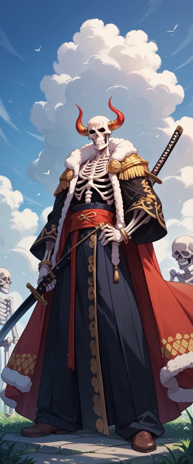 Score_9, Score_8_up, Score_7_up, Score_6_up, Score_5_up, Score_4_up, Source_anime, Tag1, Tag2, Quality_masterpiece, BROOK from One Piece,Katana,Sword,skeleton