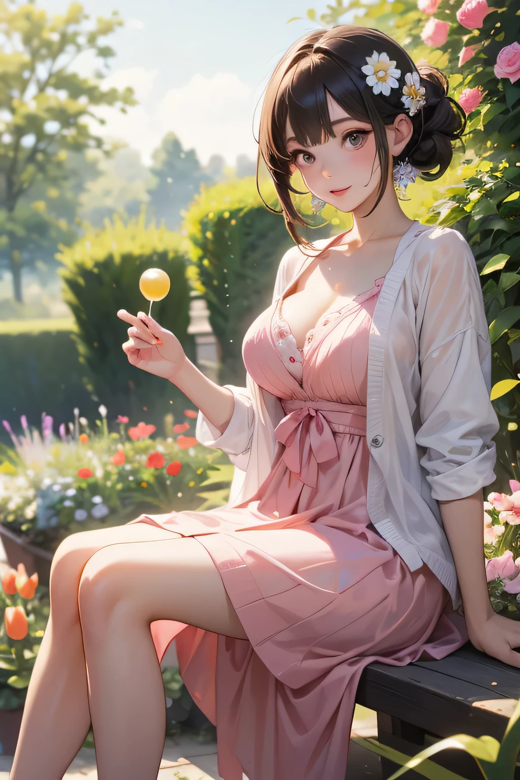 Highest quality、masterpiece、High sensitivity、High resolution、Detailed Description、Slender women、Summer clothes、Short Hair、Giving a carrot to a horse、