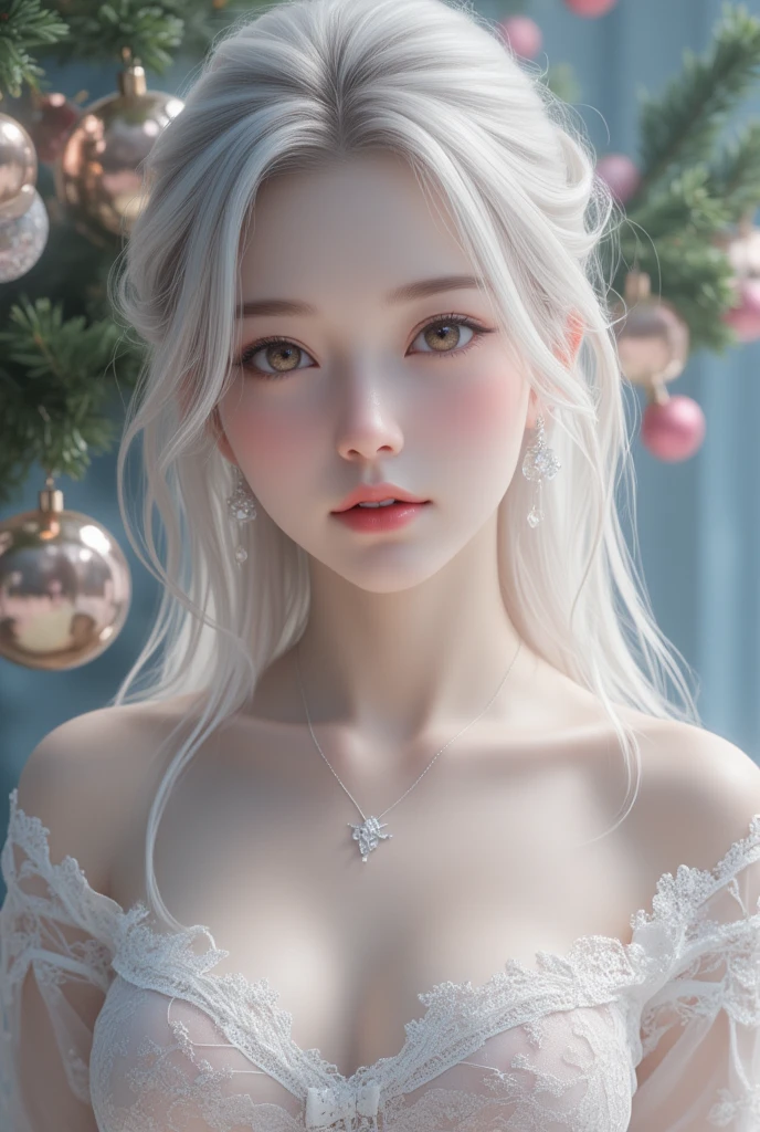 (best quality,4k,8k,highres,masterpiece:1.2),ultra-detailed,(realistic,photorealistic,photo-realistic:1.37),soft lighting,warm color tones,(sparkling snow,soft snowflakes),charming smile,long eyelashes,Caucasian beauty,natural makeup,lace lingerie,pastel colors,icy breath,vivid blue eyes,fair complexion,rosy cheeks,soft wavy hair,playful pose,snow-covered background,delicate lace details,subtle blush,sublime beauty,alluring glance,captivating curves,angelic features,feminine charm,alluring winter goddess,sensual allure,snowflake earrings,glowing skin,innocent beauty,winter wonderland,pure elegance,dreamy atmosphere,subtle sensuality,luxurious fabric breathtaking ambiance.