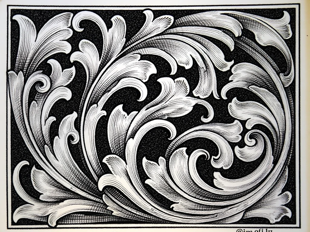 Complex scroll on steel with multi ends and leaves with overlapping paths  with defind hatch lines