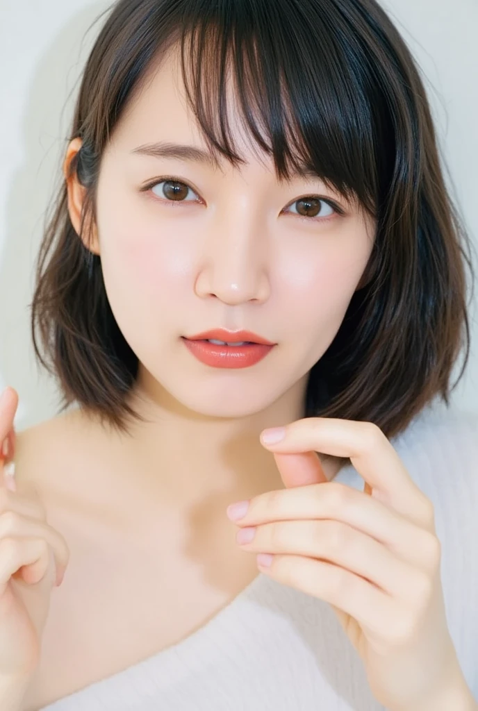 female 1 person、Beauty、 beautiful face、Angry face、 perfect style to bind your hands、(Riho Yoshioka:1.3)、(( cleavage))、((Front View))、(((Completely naked)))、 super real 、 ultra high resolution、Best Quality、8k、masterpiece、(Night Park)、 short cut hair、(( upper body))、( looking at the camera),
