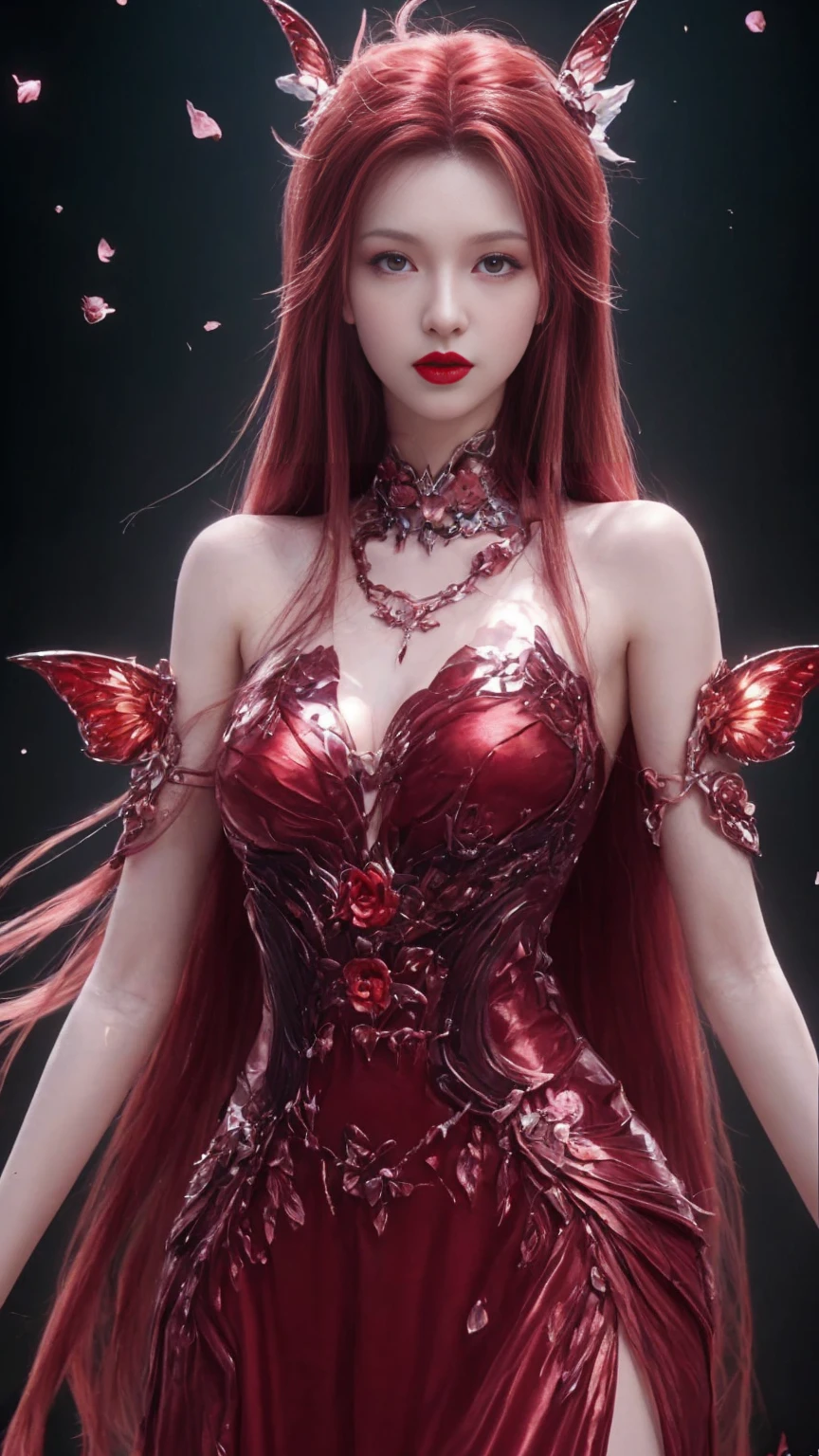 (masterpiece:1.2), (best quality:1.2), (perfect eyes:1.2), perfect face, volumetric lighting, 1girl,MILF,devil female, red skin, demon wings, demon tail, demon horns, lingerie, looking at viewer, standing, big breasts, volumetric lighting, best quality, masterpiece, intricate details, tonemapping, sharp focus, very detailed, trending on Artstation, realistic, chromatic aberration, <lora:redcrystal-nvwls-v1:1>, redcrystal