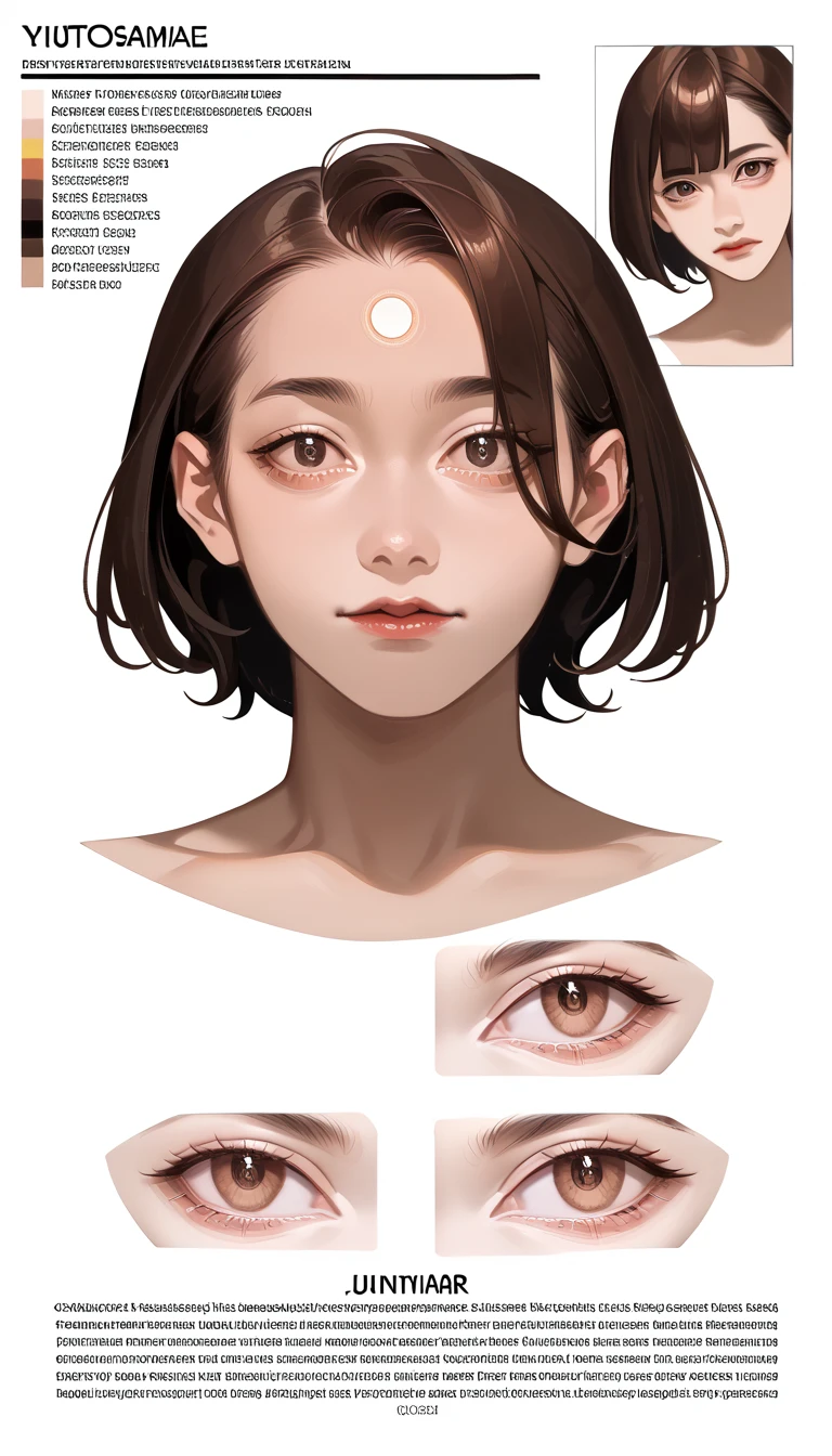 detailed face, different expressions,(Masterpiece, best quality), detailed, 1girl, (( eye and face, character concept art)), ((eye and face character design sheet, same character, front, side, )), yuto sano art, perfect face , closing eye