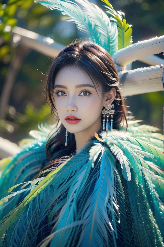 masterpiece, best quality, 1girl, aqua eyes, black hair, closed mouth, earrings, multicolored background, hoop earrings, jewelry, looking at viewer, sexy dress, long hair, outdoors, solo, full body, alluring, clean, beautiful face, pure face, pale skin,