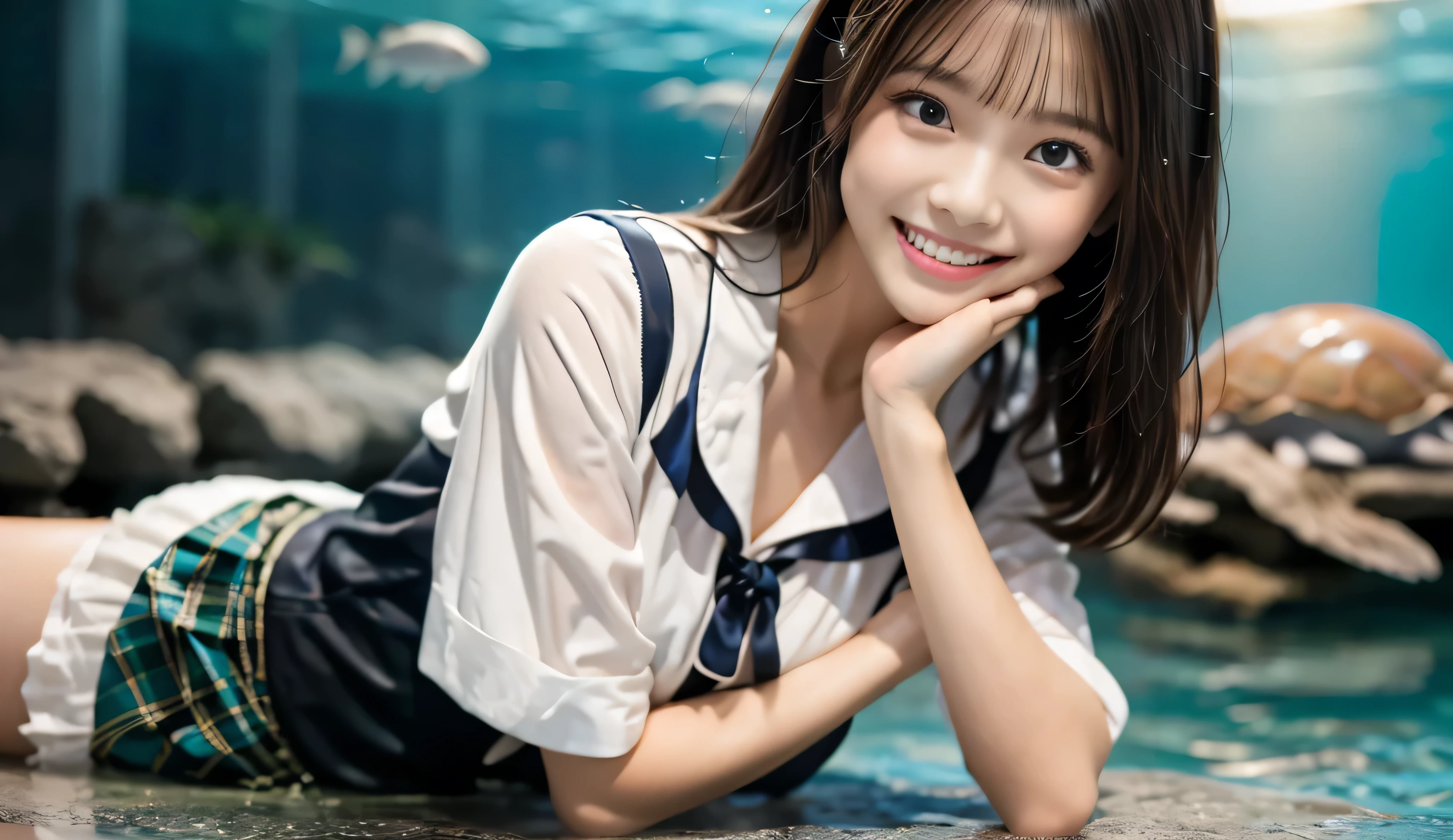 Gravure idol,((Japanese school uniform)),high school student,beautiful eyes, shy smile,blush, 1girl, solo focus,huge boobs,18 years old,focus on your eyes,full body,whole body,((Best quality, 8k, Masterpiece :1.3)), Sharp focus :1.2, (pretty Japanese girl with perfect figure :1.2), (in a underwater:1.6), water, air body soft particles,air bubbles, closeup cinematic aquatic scene, air bubbles,under the sea