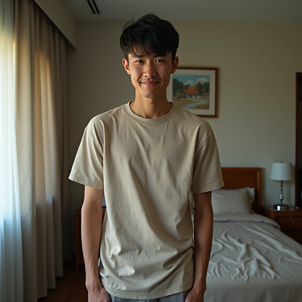 Malay man open the door to enter the room, smile proudly