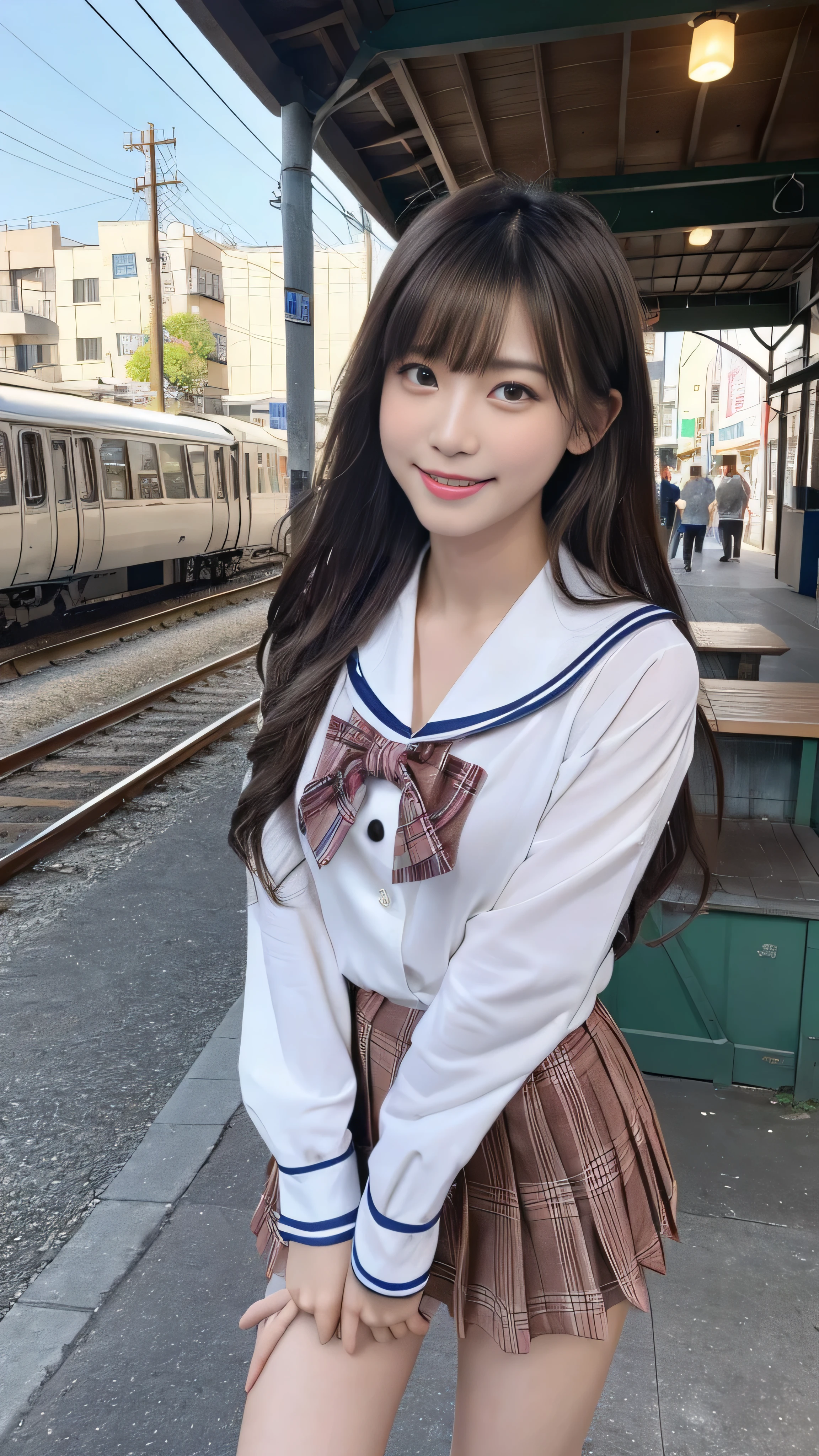 ((masterpiece:1.2、Highest quality、Tmasterpiece))、1 female、alone、classroom、Day、(Korean Idol:1.2)、(Are standing:1.4)、(bionde:1.2)、Wavy Hair、Medium Hair、(Vertically curled drill hair:1.4)、((Hair on one eye:1.5))、Beautiful feet、BREAK、((Realistic sailor suit:1.45))、(Sunburned Skin:1.4)、(Big Breasts:1.5)、(black tights)、Hoop Earrings、corset、lipstick、Pleated mini skirt、Ring Choker、blush、smile、Covered breasts、(Thick lips:1.2)、Detailed body、Super detailed painting, Luminism、4K resolution、3D Rendering、Exquisitely crafted , cinematic、Realistic、Hit definition、Abstract Beauty、Approaching perfection, Pure Form, Golden Ratio、Super detailed, Digital photography, Soft natural light, 50MM lens, F1.8 openings、blush、Small face、Narrow waist,(ganguro:1.5)