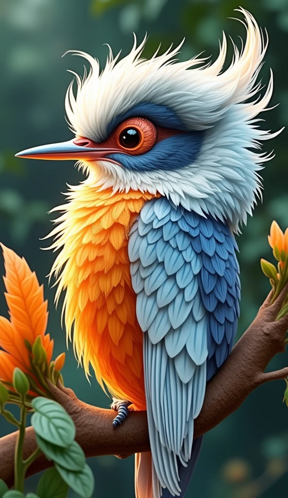 Photorealistic masterpiece close-up image of a beautiful bird perched ...