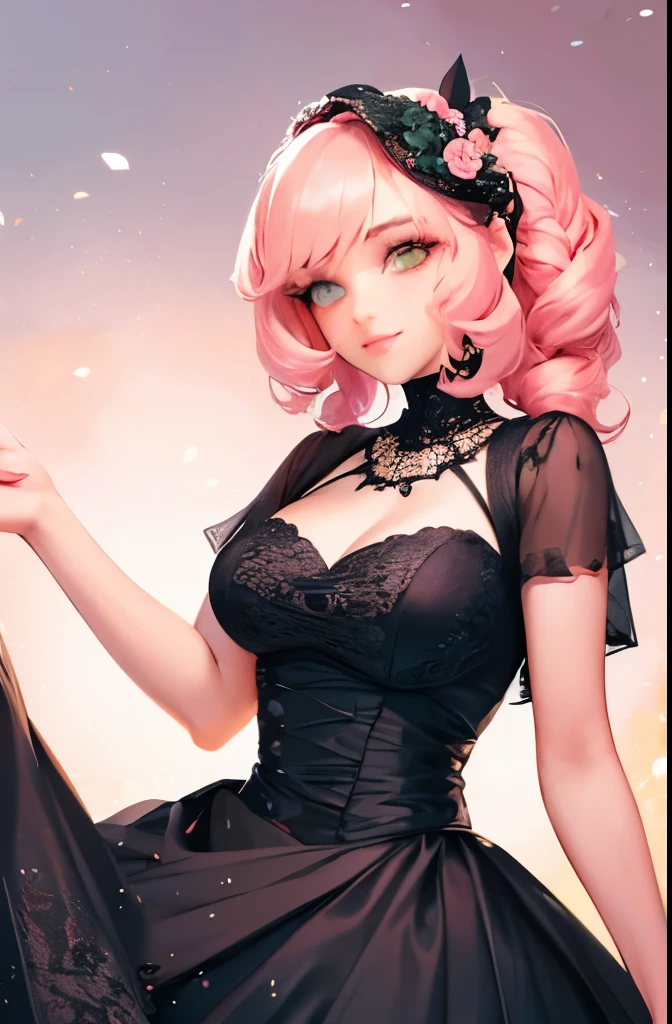 Elf ears,yellow-eyed,Pink hair,huge tit,Big ass,Tall and tall,black toga