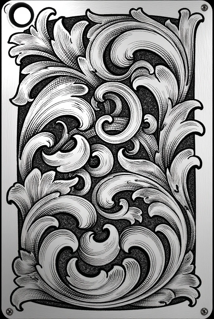 Complex scroll on steel with multi ends and leaves with overlapping paths  with defind hatch lines