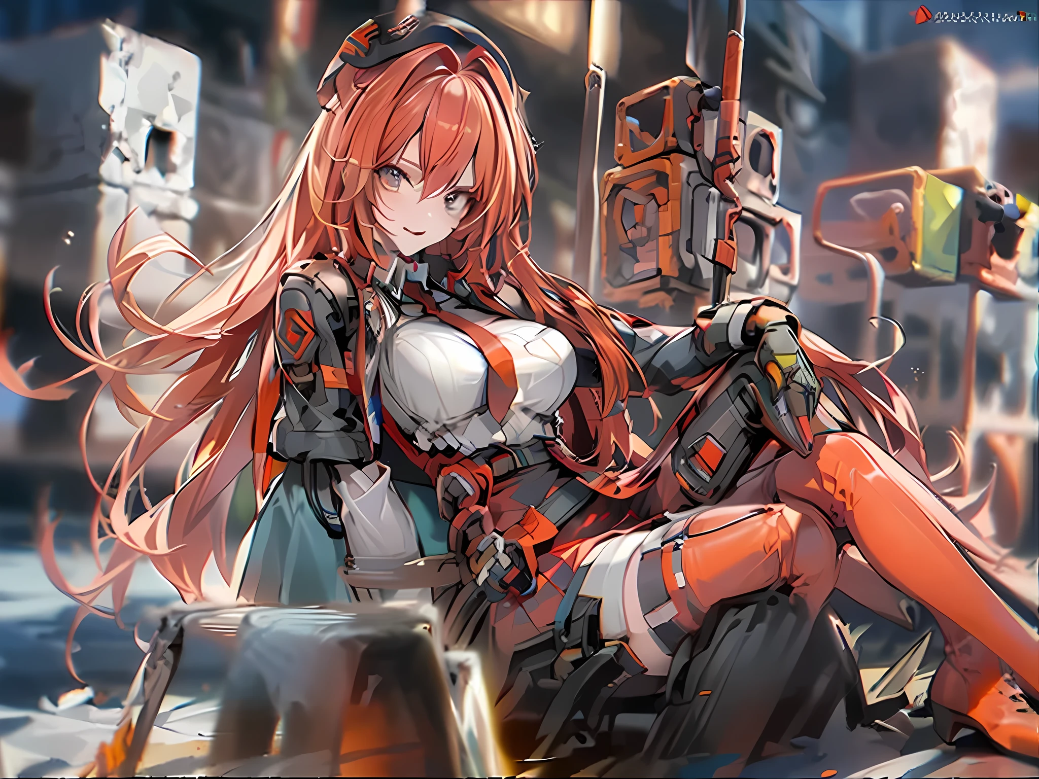 ((Best quality)), ((masterpiece)), (detailed:1.4), 3D, an image of a beautiful cyberpunk female, long burning red hair, burning hair, Red eyes, Black Barret Hat, Red Soldier Shirt, White undercloth, black panty, black skirt, black thick boot, long black kneesock, Grenade belt, Big chest, Big thigh, High thigh black knee sock, full view of girl, battlefield background, black combat boot, red necktie, black glove, black combat suit, black jacket, black cloak, black panty, ammo belt, HDR (High Dynamic Range),Ray Tracing,NVIDIA RTX,Super-Resolution,Unreal 5,Subsurface scattering,PBR Texturing,Post-processing,Anisotropic Filtering,Depth-of-field,Maximum clarity and sharpness,Multi-layered textures,Albedo and Specular maps,Surface shading,Accurate simulation of light-material interaction,Perfect proportions,Octane Render,Two-tone lighting,Wide aperture,Low ISO,White balance,Rule of thirds,8K RAW,