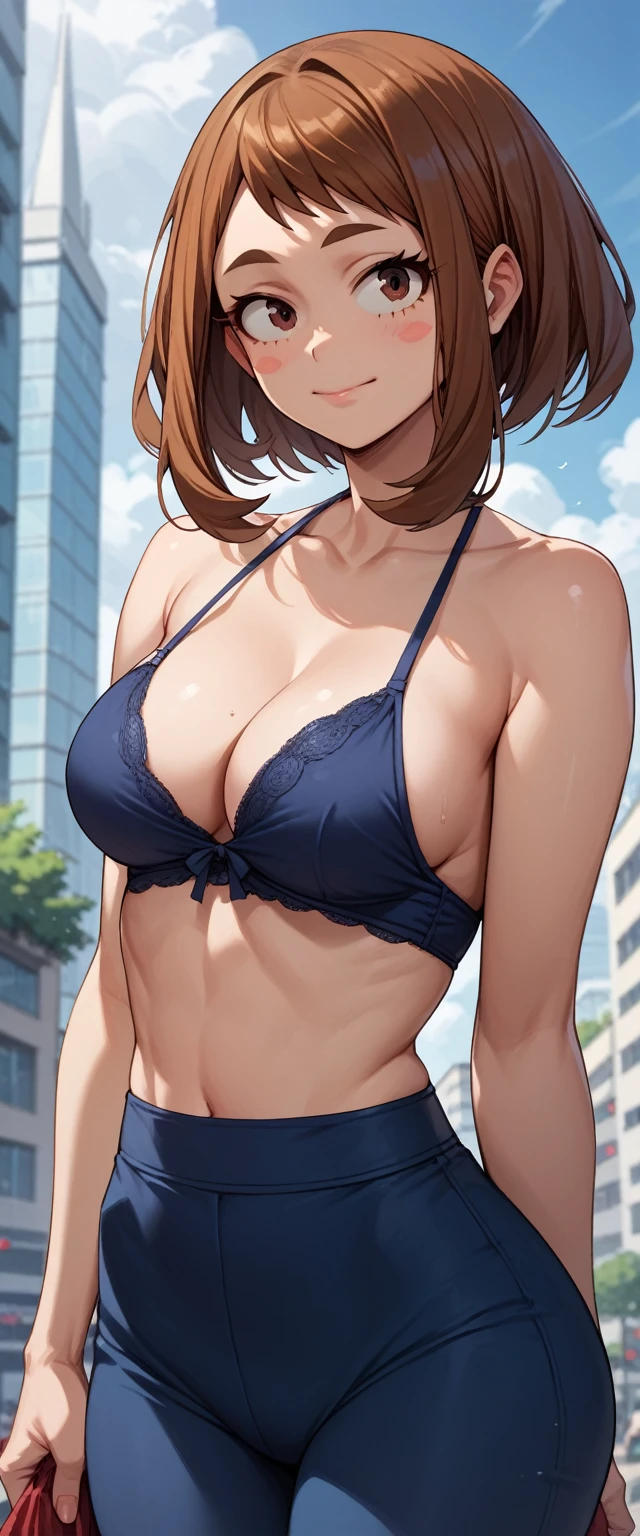 Score_9, Score_8_up, Score_7_up, Score_6_up, Score_5_up, Score_4_up, Source_anime, Tag1, Tag2, Quality_masterpiece, Ochako Uraraka from anime Boku No Hero My Academia, Girl,  short hair,brown hair