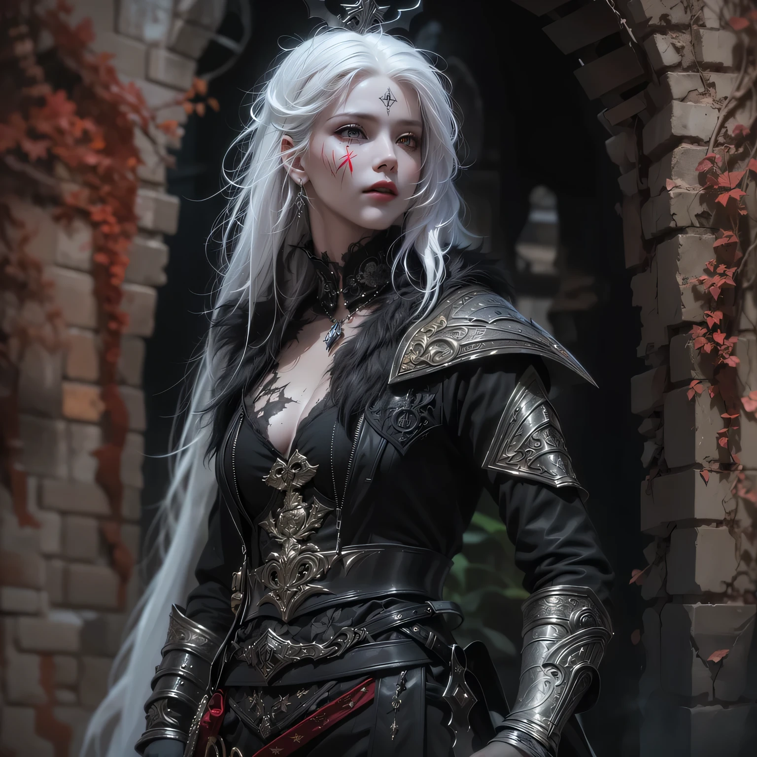 Arafed woman in a black dress and a white hair with a sword - SeaArt AI