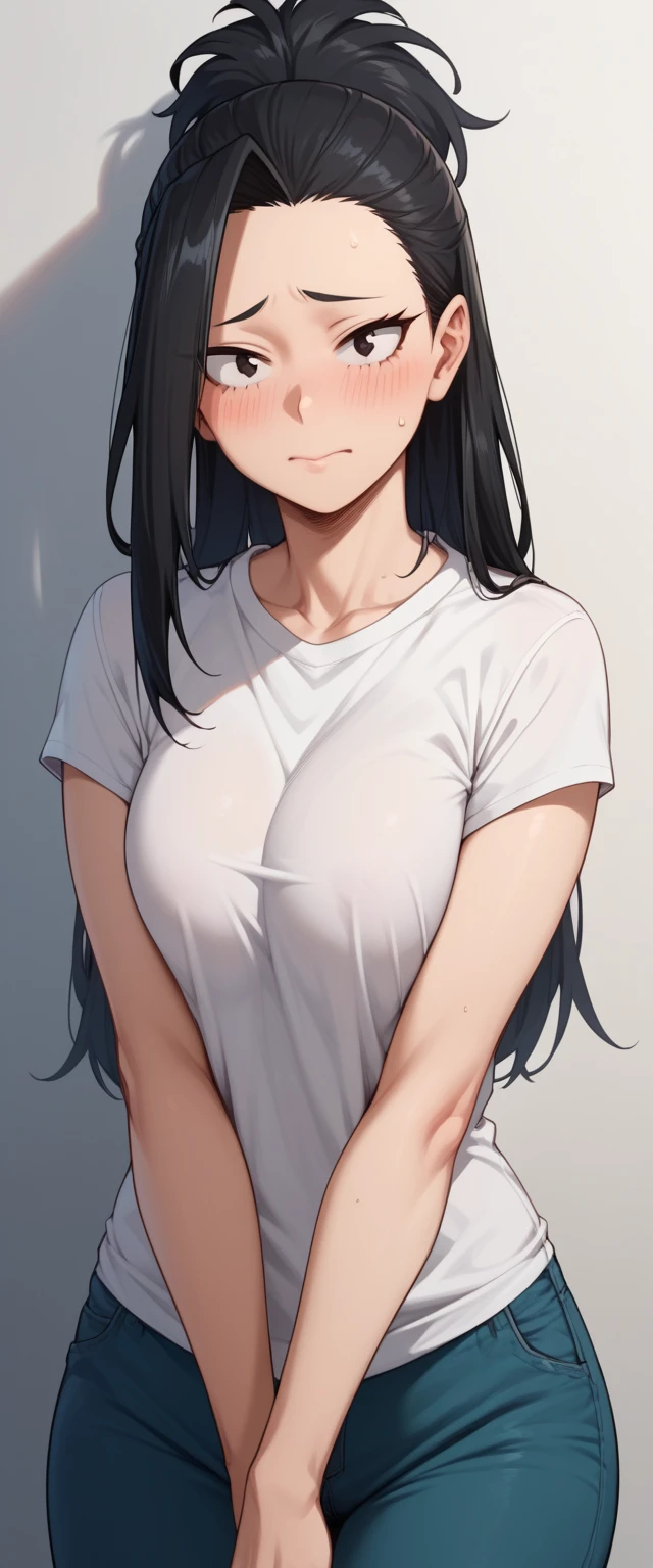 Score_9, Score_8_up, Score_7_up, Score_6_up, Score_5_up, Score_4_up, Source_anime, Tag1, Tag2, Quality_masterpiece, Momo Yaoyozoru from anime Boku No Hero My Academia, Girl,  long hair,black hair, shy