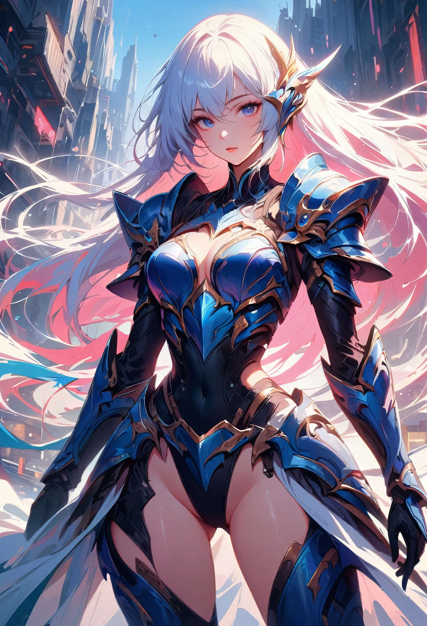 ((2D beautiful girl、top-quality、Perfect Finger 1.5、Perfect Anatomy 1.5、extremely delicate and beautiful illustration))、(Blur the background：1.3、(transform sequence)、((knight leotard))、12year old、(Beautiful Slender Girl)、Fractal Art、baby-face、((stright long hair))、Beautiful big drooping eyes：1.1、Small, Smile with open mouth、(Full body depiction：1.1)、（1 persons）、Medieval Inn、Cat's ears、armor、knight leotard、