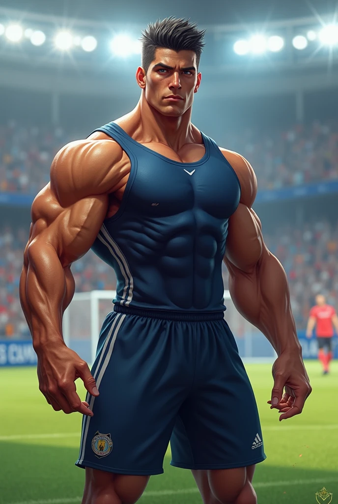 Robust champion man, torso exposed, legs bare from thighs to feet flowing long curls, meticulous muscle definition, lifelike representation, 4K resolution. Background: Stadium filled with cheering spectators,32k uhd, best quality, masterpiece, super detail, high details