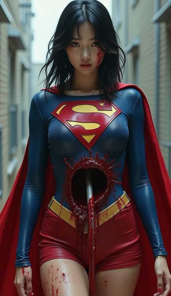 (8k、Highest quality、masterpiece:1.2)、(Realism、Photorealistic:1.37)、Ultra high definition、(Highest quality)、(masterpiece)、Supergirl trapped by tentacles、(Perfect fit body、Perfect fit、Perfect Thighs)、(((Wearing the Supergirl suit、skirt、Damaged、Torn、Thighs in Torn clothes、 Exposed arms)))、Long Hair、Long Hair、(((Tattered clothes、Too much exposure、Torn clothes、引き裂かれたskirt、ボロボロのskirt、White liquid all over the body、White liquid sticks to the body、 on the face、胸に白colorの液体、)))、(((The background is a prison、Hands clasped behind head、Surrounded by tentacles、The body is connected by many tentacles.、Hands bound by tentacles、The legs are tied with tentacles、Tentacles groping the whole body、color々Mature woman posing))),(Open your mouth、Scream、painでうめき声をあげる, painを感じ, Flowing Tears:1.5), pain, Painful and crying、A meat stick is stuck in his crotch、