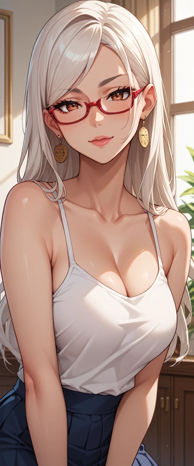 Score_9, Score_8_up, Score_7_up, Score_6_up, Score_5_up, Score_4_up, Source_anime, Tag1, Tag2, Quality_masterpiece, Seiko Ayase from anime dan da dan, Girl,  long hair,white hair, red glasses,seductive