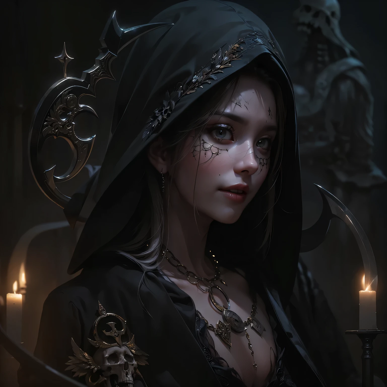 a ghostly, haunting, aesthetic nightmare, 1 woman, detailed face, melancholic expression, dark smoky atmosphere, moody lighting, intricate details, cinematic composition, dark fantasy, surreal, digital art