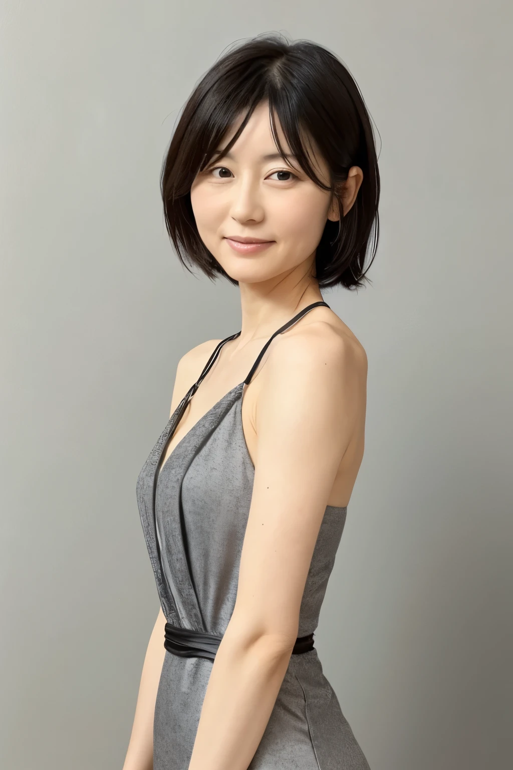 Masterpiece, professional photo quality, super high resolution, Photogravure, 1girl, a Japanese woman, 40 years old, slender body, very thin waist, cute face, detailed face, detailed eyes, short bob hair, various sexy dress, various background, portrait photo