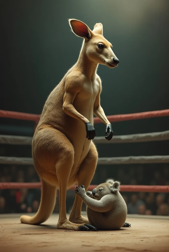 2 adult kangaroos wearing thick diapers sparring
