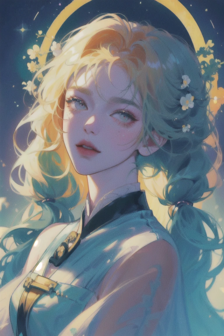 8ｋ　Highest quality　Highest quality　High resolution　flower々A woman in a kimono wearing ornaments　The woman is moist and wet　A soft, calm smile　Pale colors　Soft ink painting　Fantasy　Smooth, thin ink lines　Gentle and subtle contours　Orange and soft yellow hues