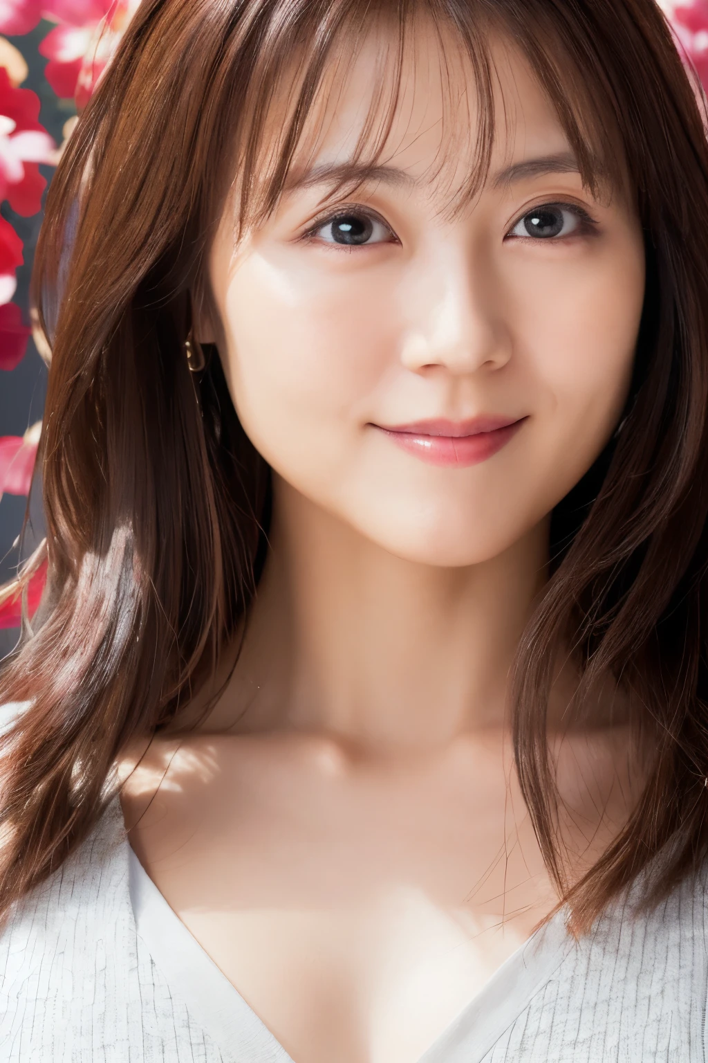 Arafed asian woman with long brown hair and a white top - SeaArt AI