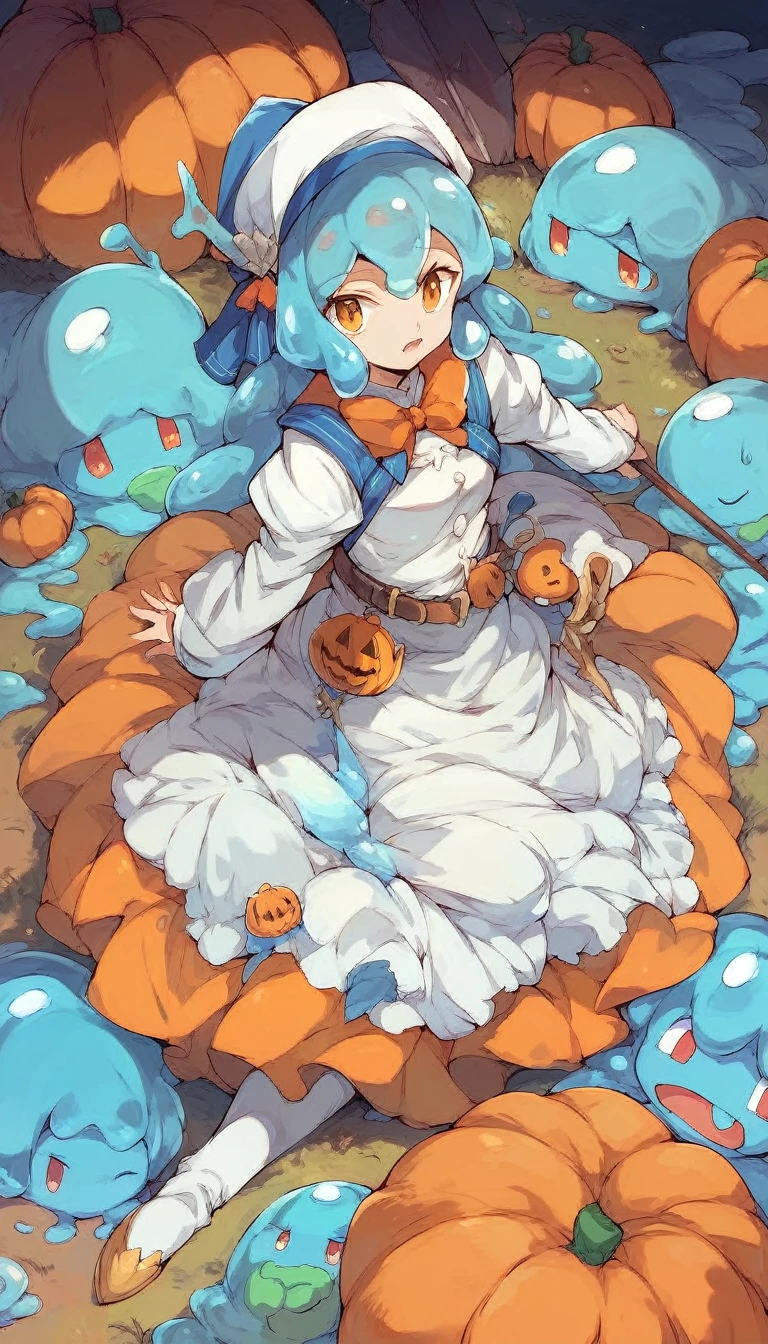 (a teenage tensei shitara slime anime character) Rimuru Tempest, with prominent and piercing eyes of a (((scarlet red))), which exude an aura of cold determination and a sharp intelligence, (hair is light heavenly blue), flowing and smooth, neutral mouth, cold gaze, reflecting an unshakable personality and an indomitable spirit, The white hood that covers the character's head adds a touch of mystery and nobility, complementing his enigmatic and powerful presence, complete character, ((( setting in the forest))), white skin, highly detailed scenery, (wearing a white sheet), full body shot, (cold expression), sideways character looking to the left side of the scenery