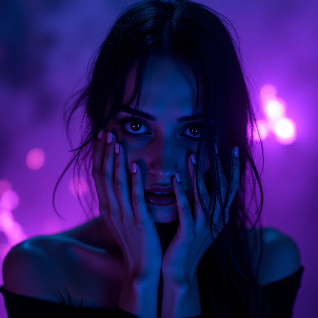 (embedding: cute) Sitting on the couch with glowing, wet and sticky scales, ((long hair)|(claws)), a cute face with frightened ((big eyes)|(blue eyes)) and cute lips under the dark glow of the TV, surrounded by comfy pillows and the (subtle)|(intense) smell of the room.