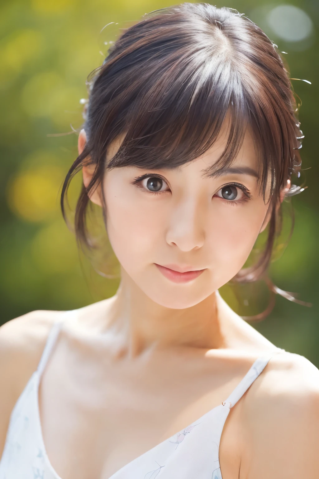 Arafed asian woman with a white top and brown hair - SeaArt AI