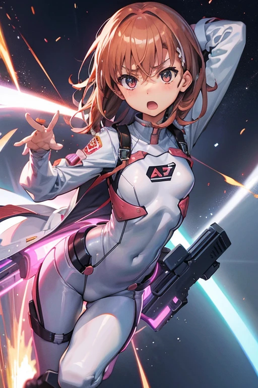 ultra-detailed, high resolution, (masterpiece, best quality:1.4), illustration ,1girl, aika, smile, white headgear, braid, white leotard, necktie, bare shoulders, white elbow gloves, white thighhighs, frille skirt, (mecha musume:0.1), dynamic pose,space,<lora:aikaAGA:0.8>