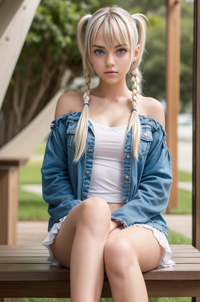 sensual 19-year-old teen girl, blond hair, green eyes, leaning against a wall in a city alley