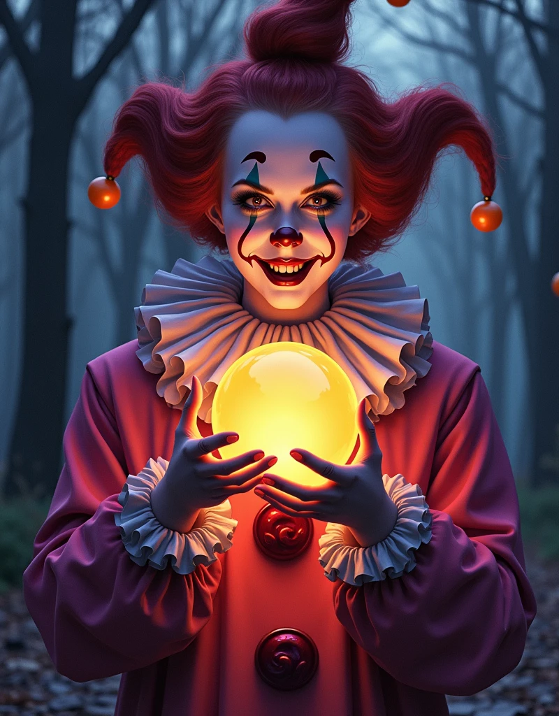 Centered-Shot, Magicpunk theme, (Clownpunk character:1.1), Tempera Painting, Rococo, Masterpiece,Maximalist,Ray Tracing Ambient Occlusion, Volumetric, <lora:add_detail:1>