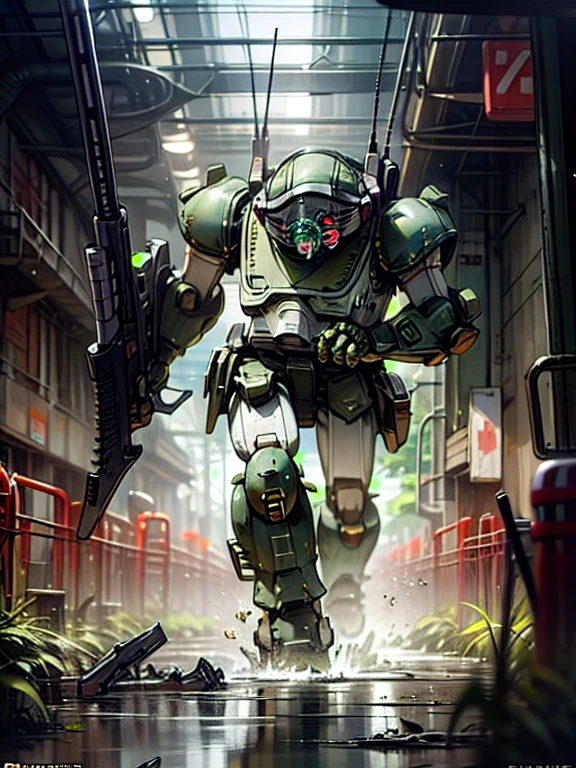 (Hyper Extreme detailed),(  Masterpiece ),(Hyper Extreme),( photorealistic),( Jungle, Swamp),((( hold a gun , Be alert to your surroundings))),CG,Illustration,novel iIllustration,Far away２body, Armor_Trooper