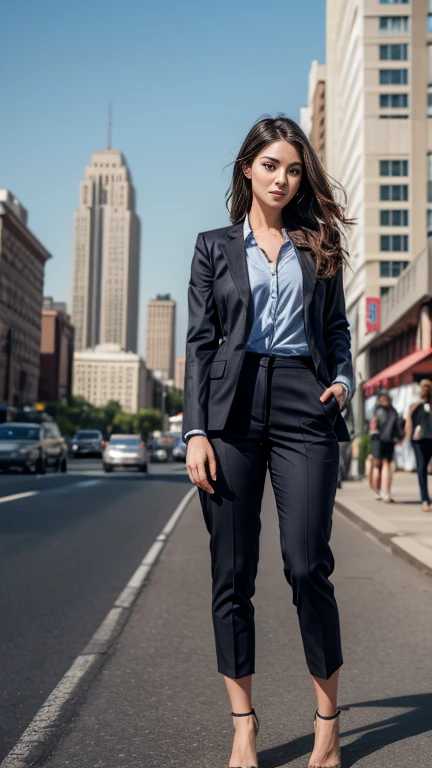 (8k,  RAW photos from the last century, 最 High Quality , masterpiece: 1.2), (Realistic, photoRealistic: 1.37), 1  Woman in a Suit  standing on the sidewalk, cityscape, day, Sunny Morning, Professional Lighting,  photon mapping,  radio city,  Brazilian woman, Torn, shirt,  Woman in a Suit , Silk Suit, masterpiece, 最 High Quality ,  High Quality ,  Hi-Res, big , (( Face Closeup )),Accentuate your under-bust、Toned down lower body、 soft 、for、 gorgeous body 、Toned down lower body、 good、