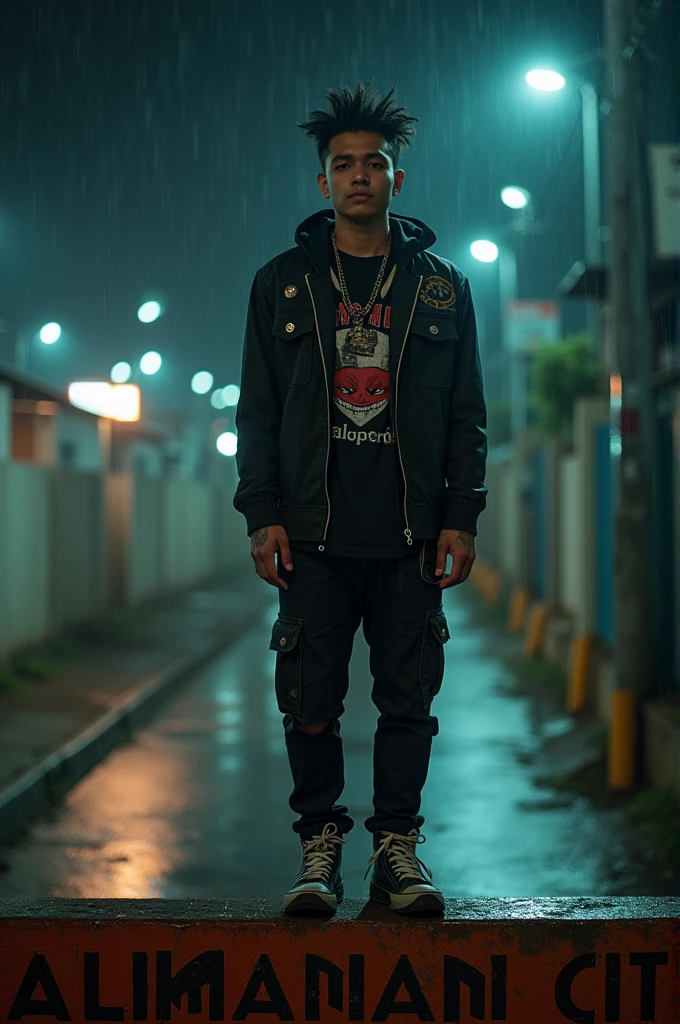 A Handsome Indonesian Man, Punk Hair, Punk Outfit, Standing On The Edge 