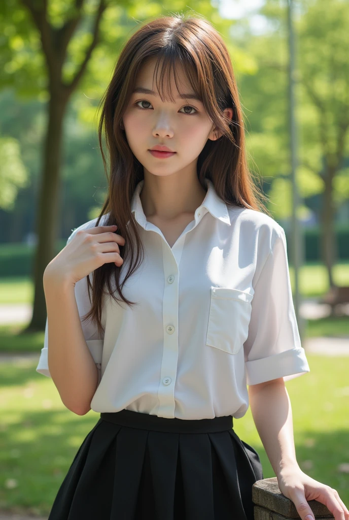 Unbelievably beautiful lady, amazingly beautiful big black eyes, (have a vaginal sex , Please insert penis into your pussy:1.2), Please lift up your skirt and insert it:1.2 、18 years old, Constriction、Neat face, a baby face, Happy face, Tie and skirt, pony Tail, (Best Quality, 8K, master piece :1.3), Lovely smile, emotional, (gleaming skin, Shiny hair:1.4), a park, master piece, Best Quality, (Ultra-detailed),