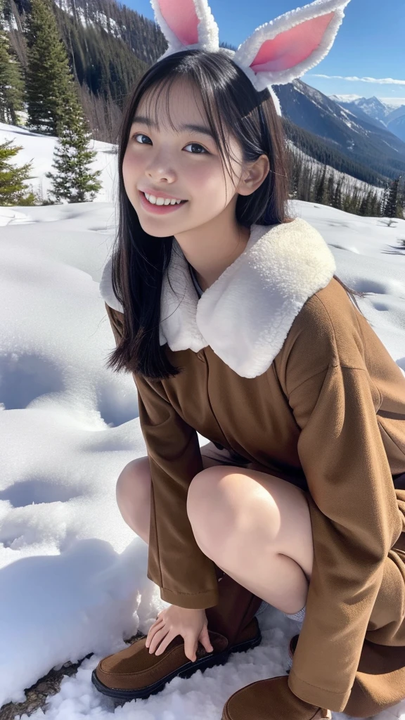 full nude、full nude、Full body Esbian、shot from below、in the snow、pubic hair、