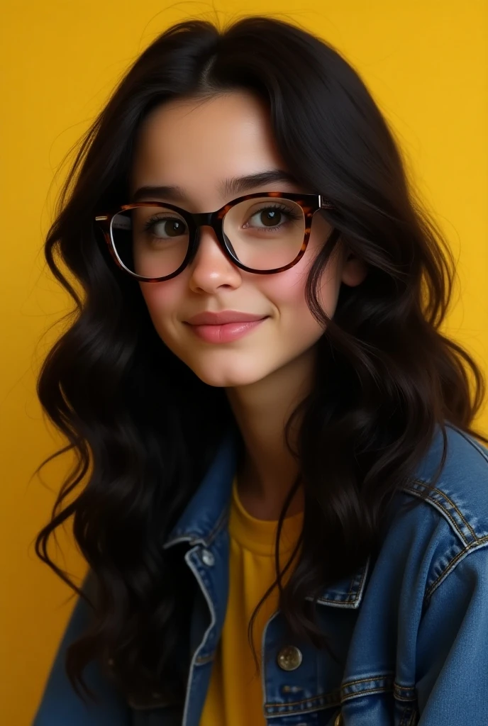 girl with glasses and dark hair and bangs and brown eyes