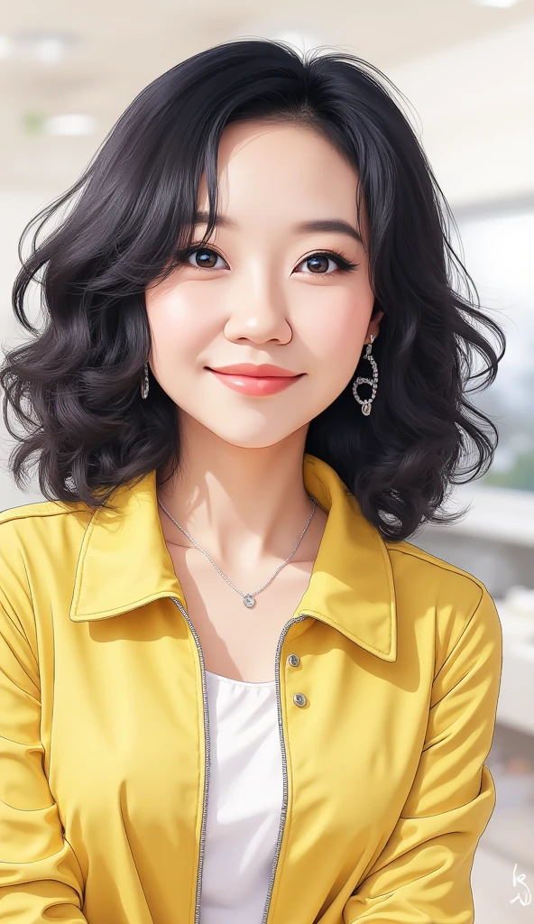 32s Lady casual Japanese beardless black hair illustration, girl, detailed face, detailed eyes, detailed lips, detailed nose, best quality, 4k, 8k, high resolution, masterpiece:1.2, ultra-detailed, painting,