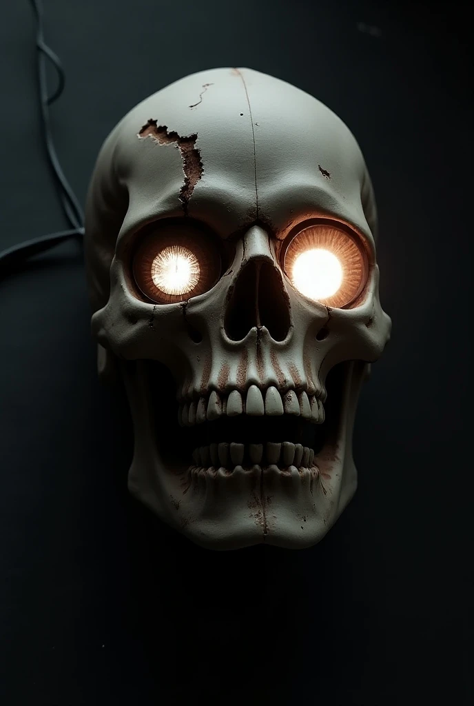 Evil dead style creature peeking out from a crack in a wall, realistic horror atmosphere